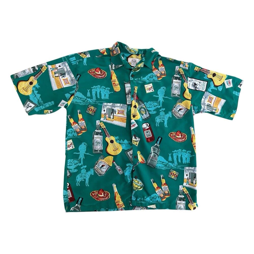 KAD Clothing XL Hawaiian Shirt Mexican Margarita Beer Guitar Sombrero Green